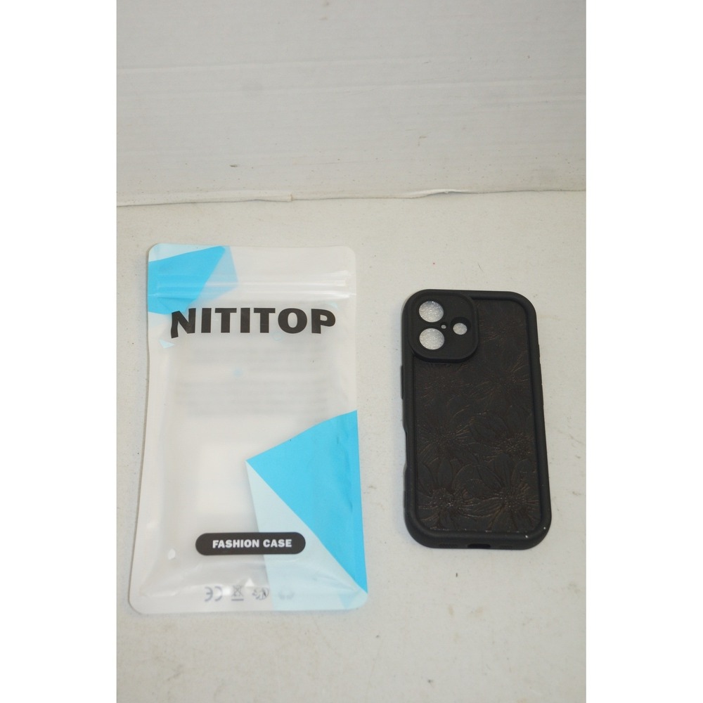 Nititop iPhone 16 Case Black Embossed Floral Sunflower Fashion Phone Cover NEW